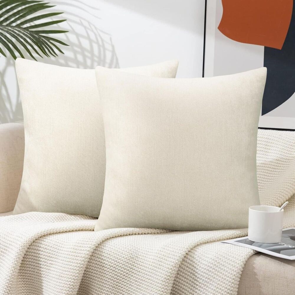 ✨ Pyonic 18x18 Set of 2 Luxury Chenille Throw Pillow Covers Beige